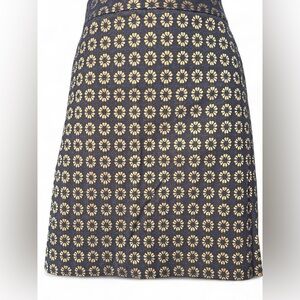 LOFT Navy and Gold Patterned Skirt